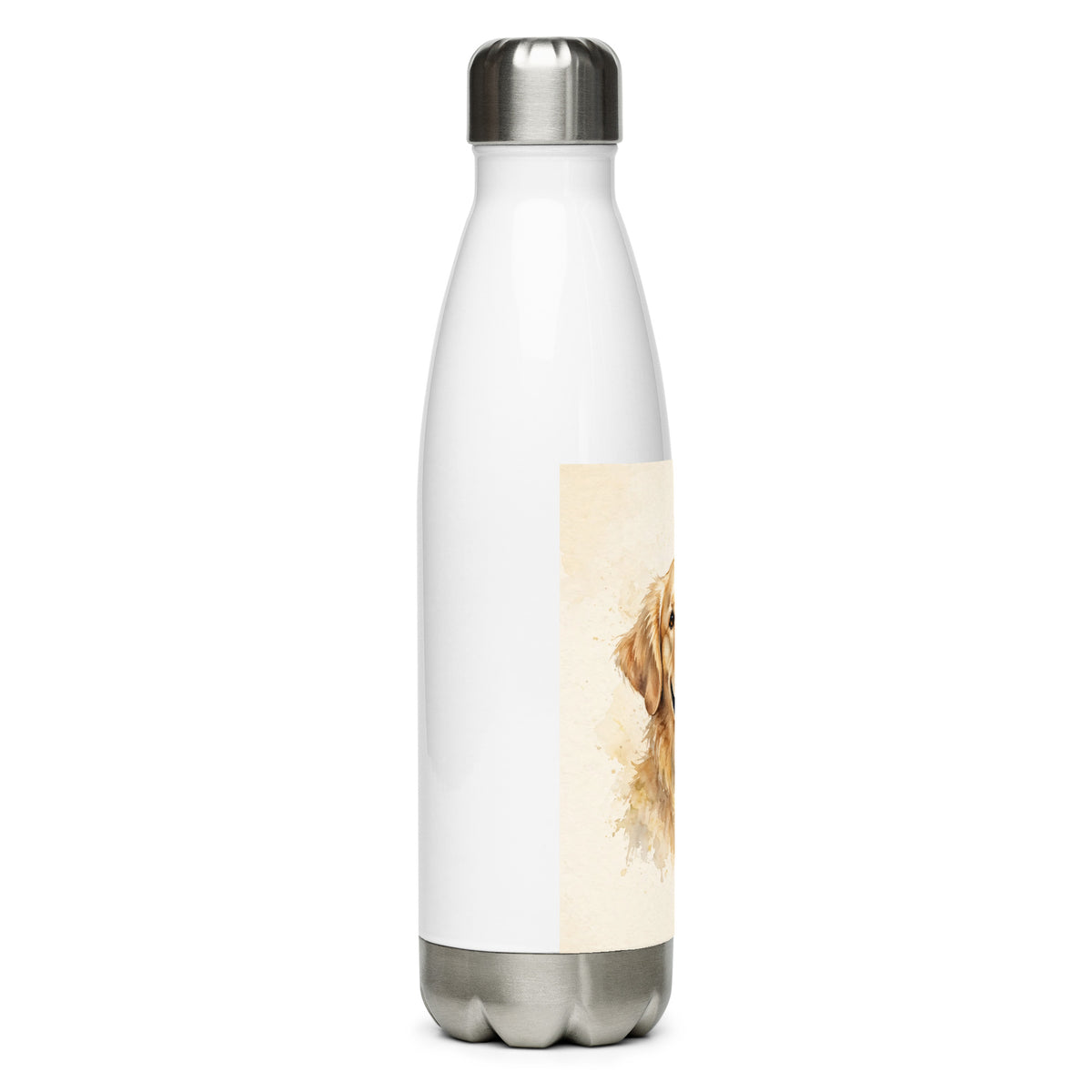 Custom watercolor pet portrait water bottle, view 3