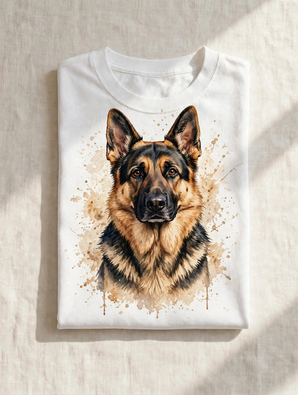 Custom watercolor German Shepherd pet portrait t-shirt