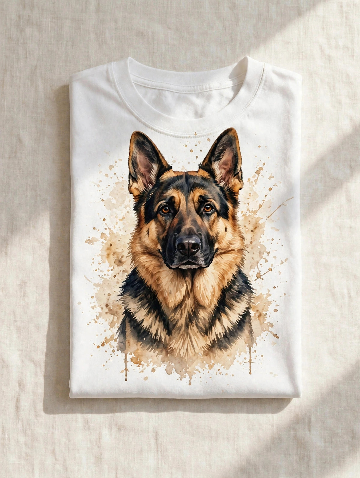 Custom watercolor German Shepherd pet portrait t-shirt