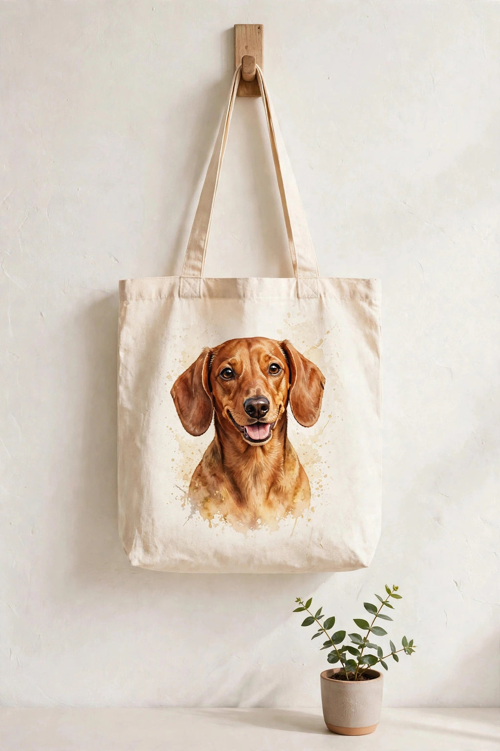 Custom watercolor Dachshund pet portrait tote bag