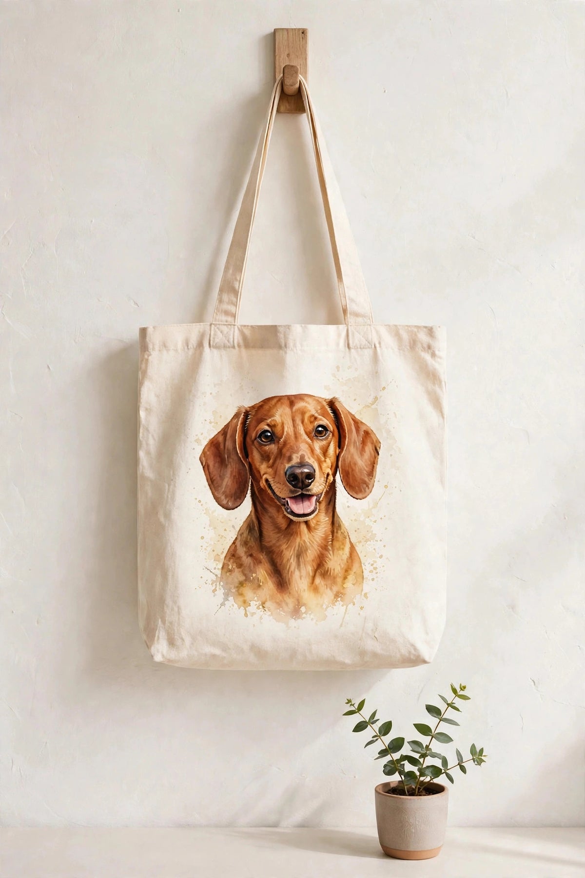 Custom watercolor Dachshund pet portrait tote bag