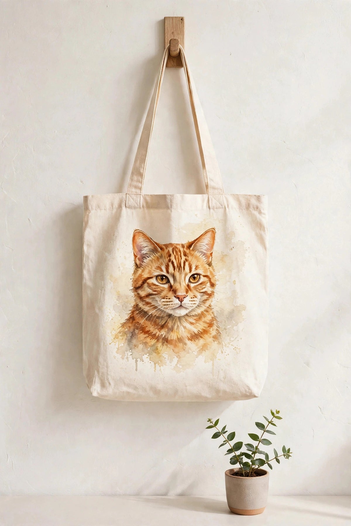 Custom watercolor cat pet portrait tote bag