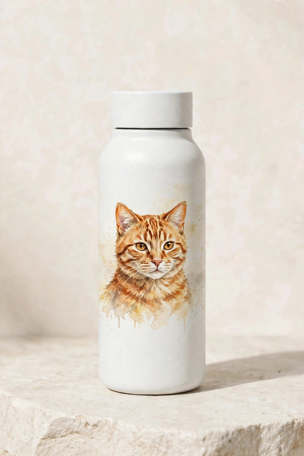 Custom watercolor cat pet portrait water bottle