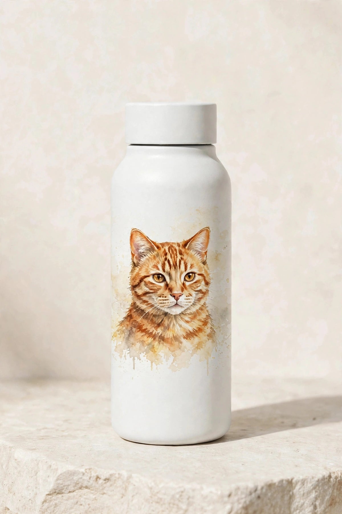 Custom watercolor cat pet portrait water bottle